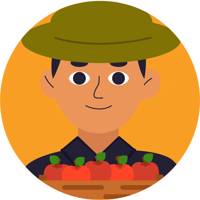 Illustration of an agriculturist holding harvested produce